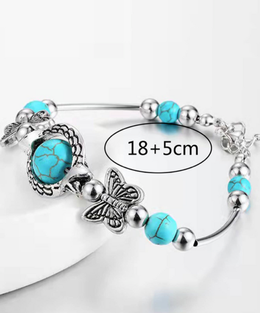 Butterfly Turquoise Crackle Stone  Bracelet