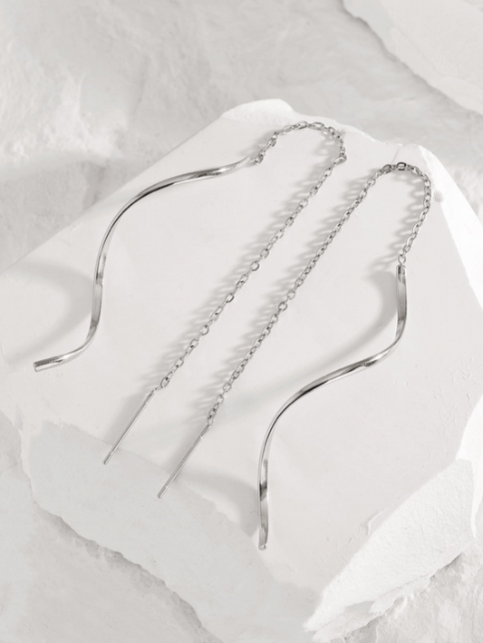 Stainless Steel Tassel Threader Twisted Bar Dangle Drop Earrings