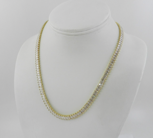 CUBIC ZIRCONIA EMERALD CUT FINE GOLD TITANIUM STAINLESS STEEL CHOKER  NECKLACE  ~  15.7"