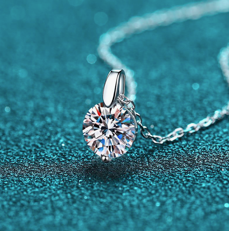 Solitaire Moissanite Pendant Necklace in 925 Sterling Silver ( Certified )