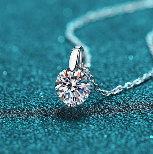 Solitaire Moissanite Pendant Necklace in 925 Sterling Silver   ( Certified  )