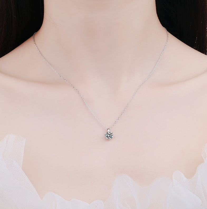 Solitaire Moissanite Pendant Necklace in 925 Sterling Silver ( Certified )