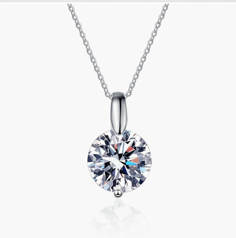 Solitaire Moissanite Pendant Necklace in 925 Sterling Silver ( Certified )