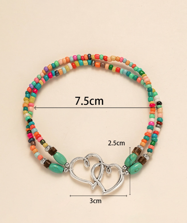 Double Heart Multicolor Ankle Bracelet