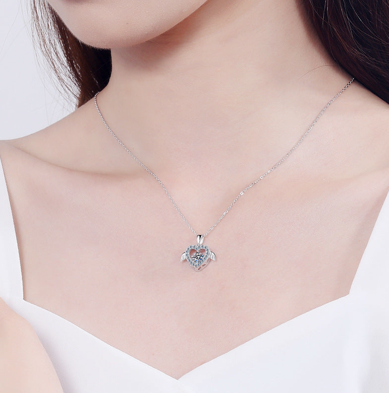 Dancing Moissanite Heart Necklace in 925 Sterling Silver ( Certified )
