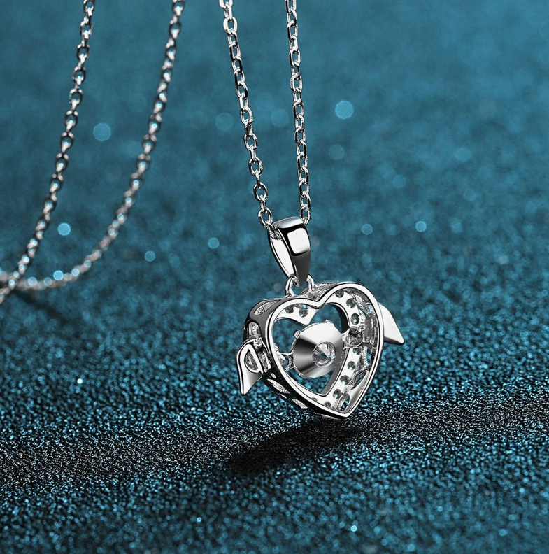 Dancing Moissanite Heart Necklace in 925 Sterling Silver ( Certified )