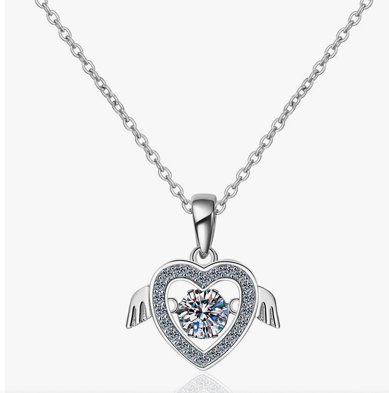 Dancing Moissanite Heart Necklace in 925 Sterling Silver ( Certified )