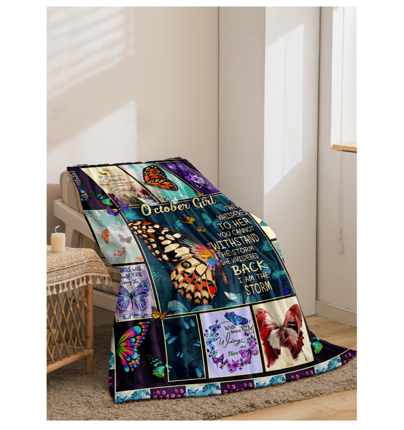 October Butterfly Slogan Throw Blanket ( Christmas in July sale )