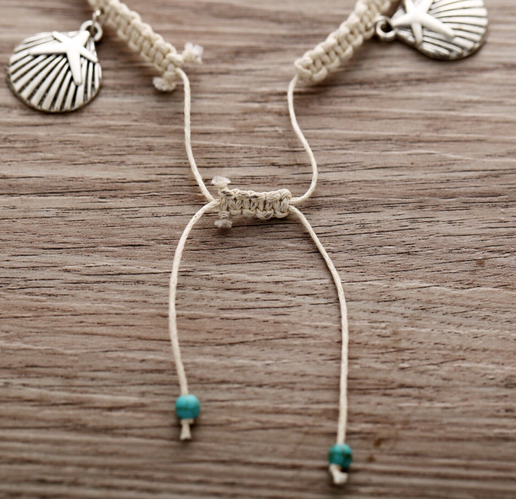 Sea Shell Blue Turquoise Crackle Stone with Beads Ankle Bracelet