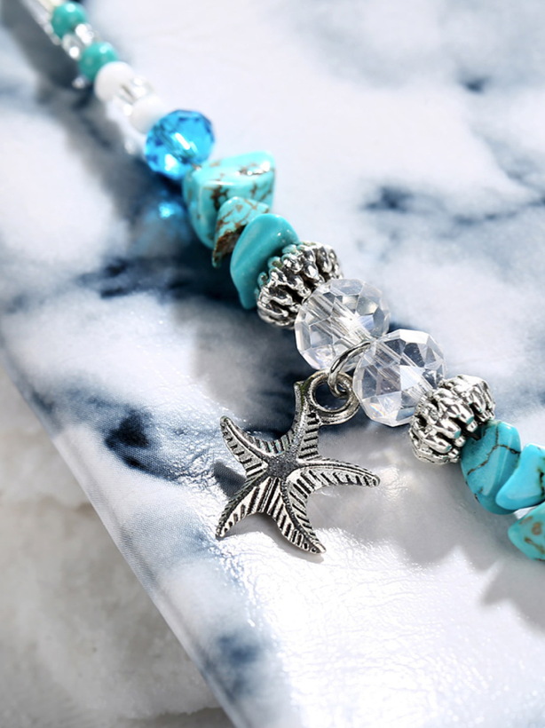 Starfish Hunt Charm Blue Turquoise Crackle Stone with Beads Ankle Bracelet