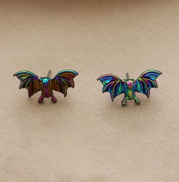 Halloween Oil Spill Holographic Bat Post Back Earrings