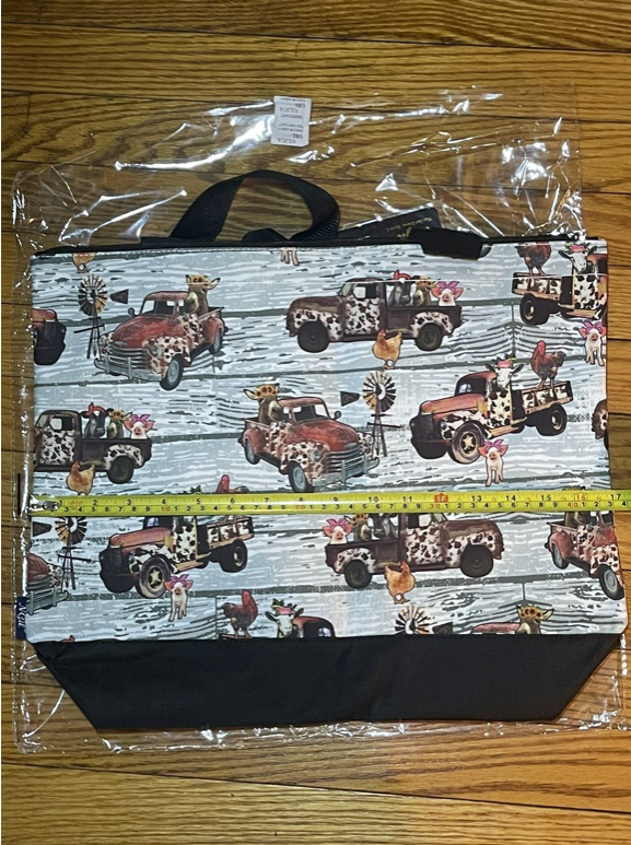 NGIL Country Farm Themed Multicolor Large Size Tote ( Pig, Cow, Chicken, Truck )