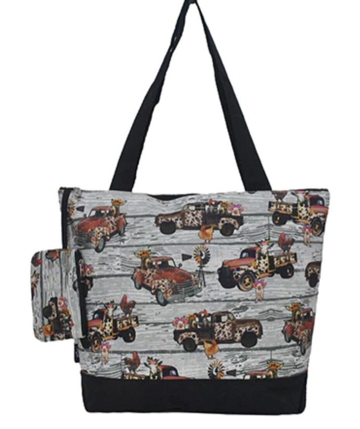 NGIL Country Farm Themed Multicolor Large Size Tote ( Pig, Cow, Chicken, Truck )