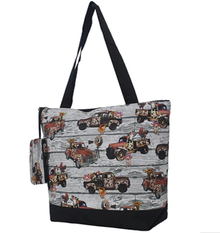 NGIL Country Farm Themed Multicolor Large Size Tote ( Pig, Cow, Chicken, Truck )