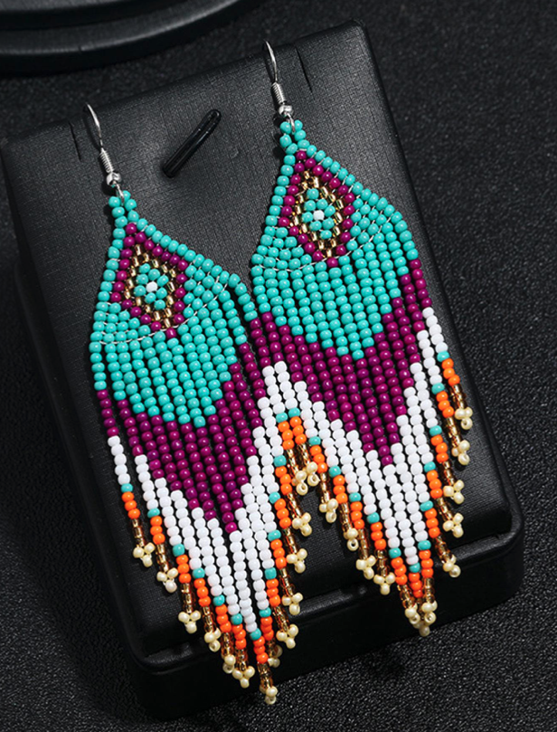 Boho Bohemia Blue Multicolor NATIVE SEED BEAD Earrings