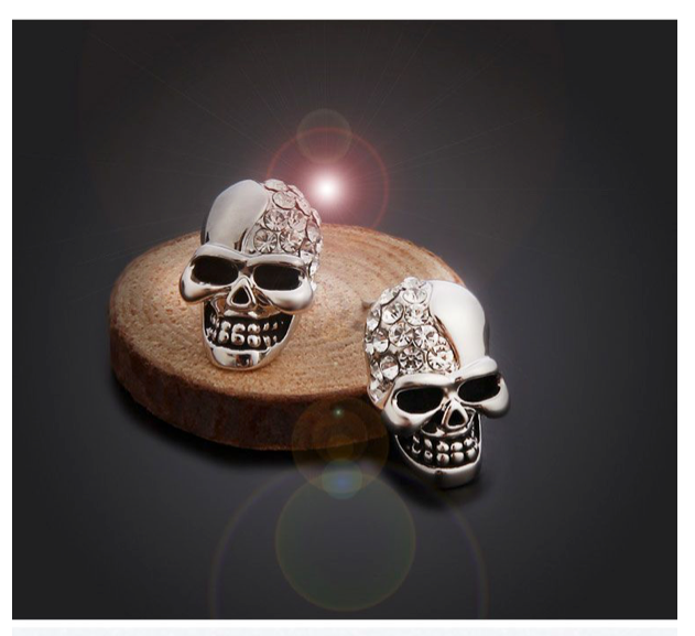 Skull Skeleton Cubic Zirconia Post Back Earrings
