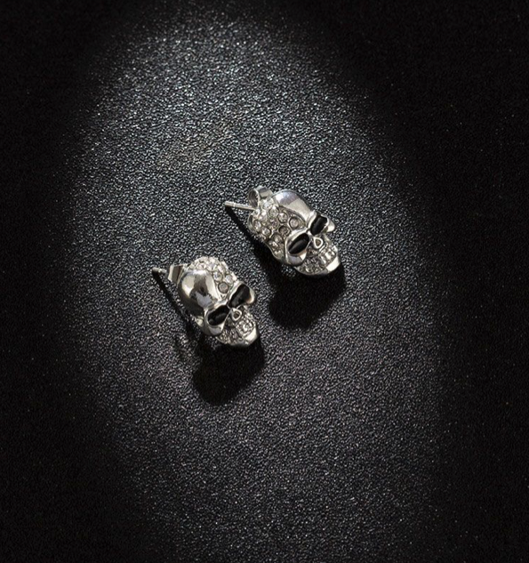 Skull Skeleton Cubic Zirconia Post Back Earrings