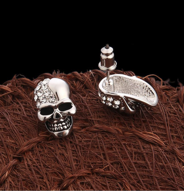 Skull Skeleton Cubic Zirconia Post Back Earrings