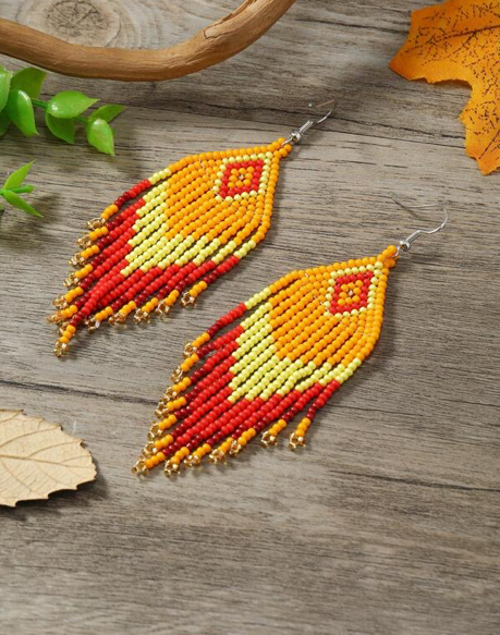 Handmade Orange Multicolor Seed Bead Designed Earrings
