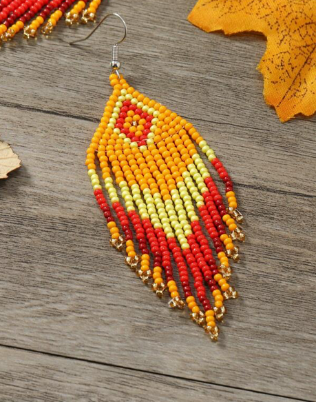 Handmade Orange Multicolor Seed Bead Designed Earrings