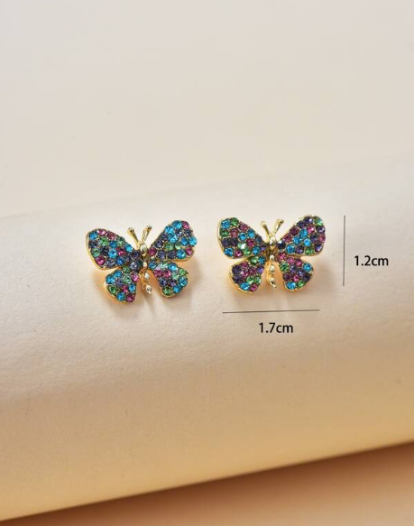 Multicolor Butterfly Crystal Post Back Earrings