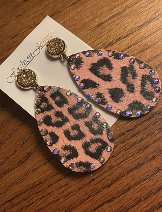 Brown Cheetah Print Iridescent Earrings