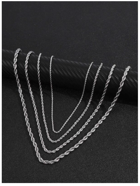 Unisex Stainless Steel 4 piece Twisted Rope Chain Necklace Set