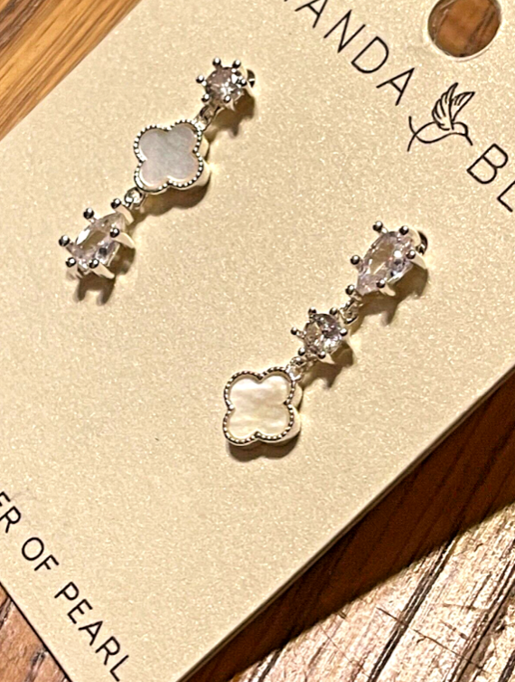 Amanda Blu Silver Quatrefoil Drop Mother of Pearl Cubic Zirconia Earrings