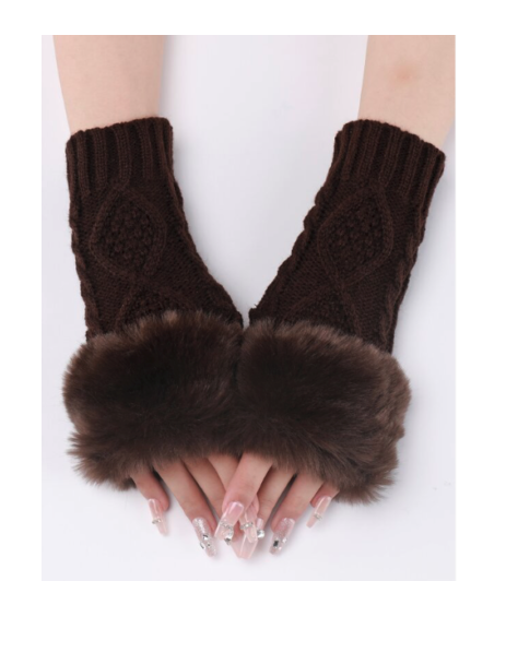 Women Fingerless Gloves Faux Fur Knitted Fall Winter Warmth
