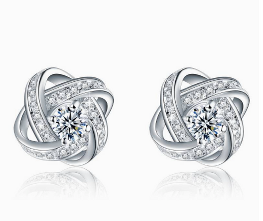Women's 925 Sterling Silver Cubic Zirconia Love Knot Infinity 10.4mm Post Back Earrings