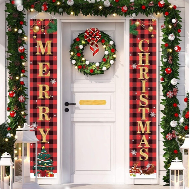 Merry Christmas Door Banner Xmas Porch Sign Wall Hanging Party Home Decoration