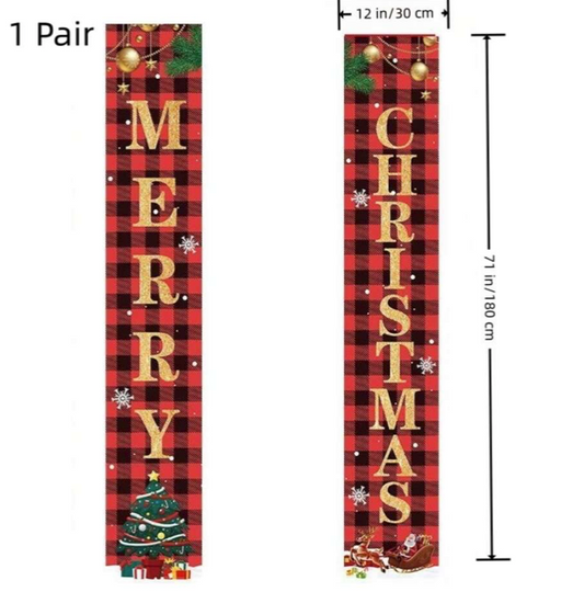 Merry Christmas Door Banner Xmas Porch Sign Wall Hanging Party Home Decoration