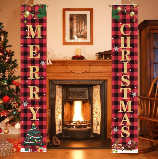 Merry Christmas Door Banner Xmas Porch Sign Wall Hanging Party Home Decoration