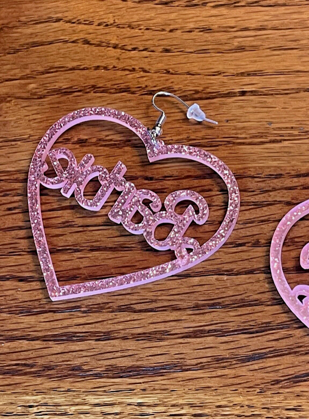 Barbie Pink Glitter Heart Earrings