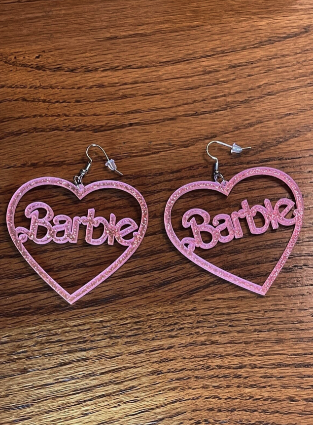 Barbie Pink Glitter Heart Earrings