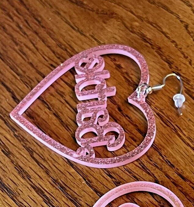 Barbie Pink Glitter Heart Earrings