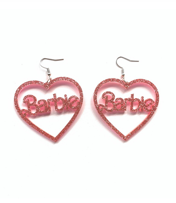 Barbie Pink Glitter Heart Earrings