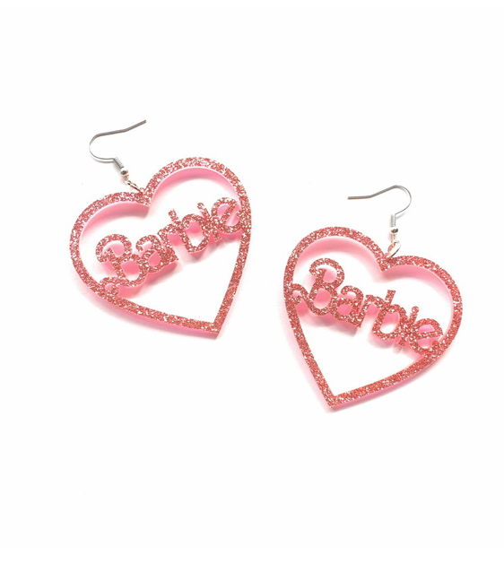 Barbie Pink Glitter Heart Earrings