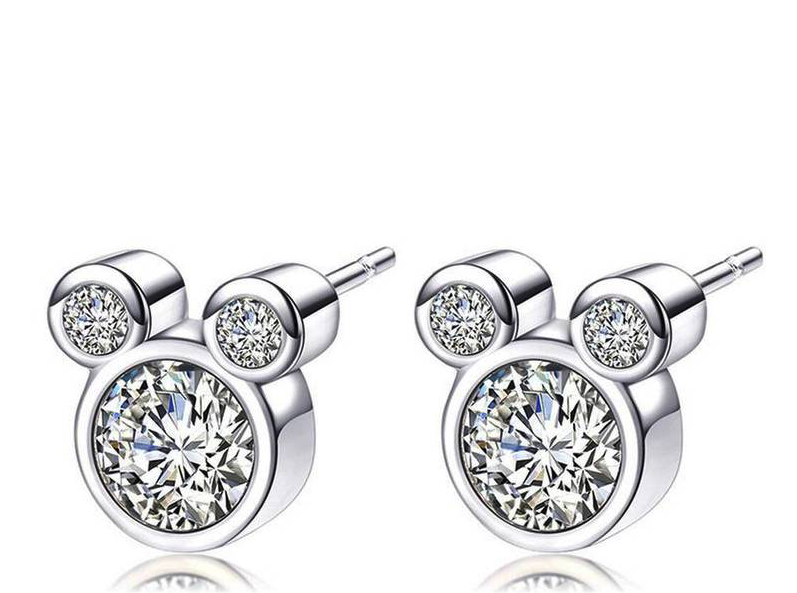 Mouse Sterling Silver Cubic Zirconia Post Back Stud Earrings