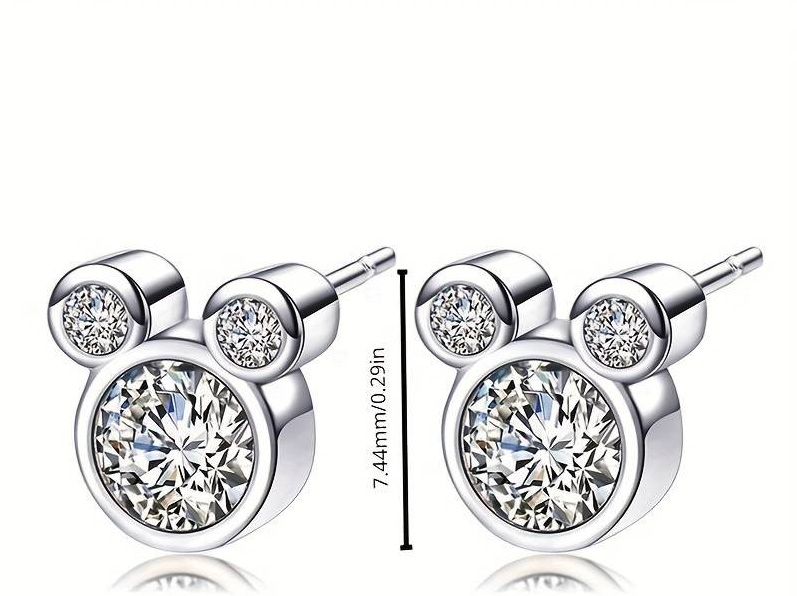 Mouse Sterling Silver Cubic Zirconia Post Back Stud Earrings