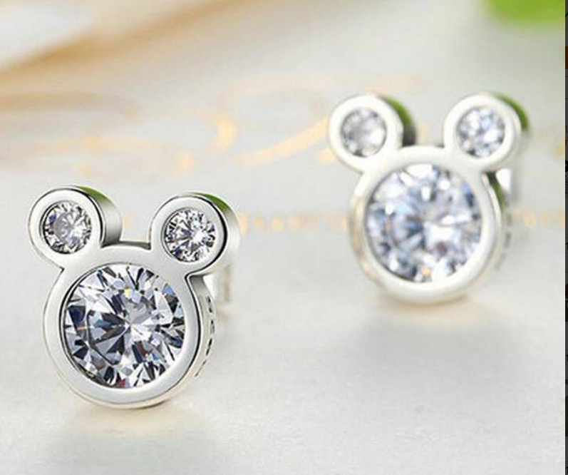 Mouse Sterling Silver Cubic Zirconia Post Back Stud Earrings