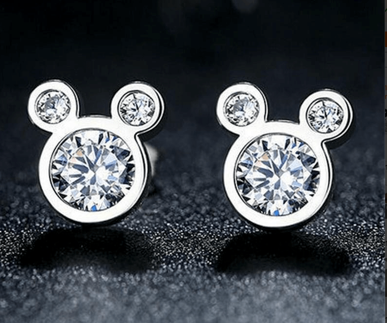 Mouse Sterling Silver Cubic Zirconia Post Back Stud Earrings