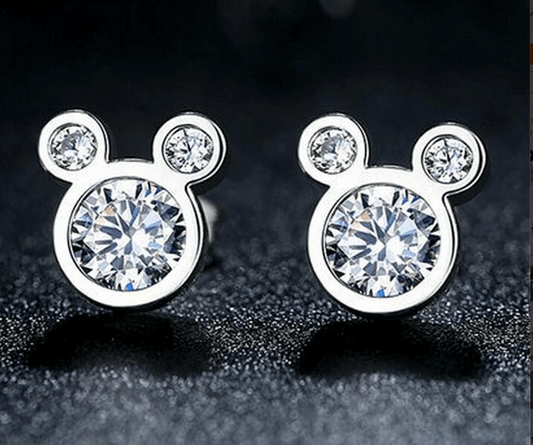 Mouse Sterling Silver Cubic Zirconia Post Back Stud  Earrings