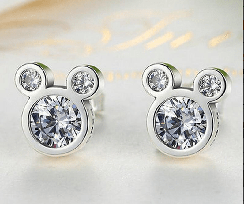 Mouse Sterling Silver Cubic Zirconia Post Back Stud Earrings