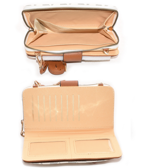 Brown Coffee Monogram Dual Pocket Crossbody Wallet