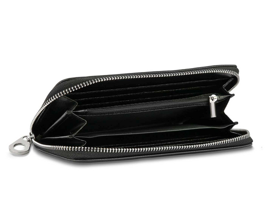 Black Zip Around White Crystal Bling Long Wallet