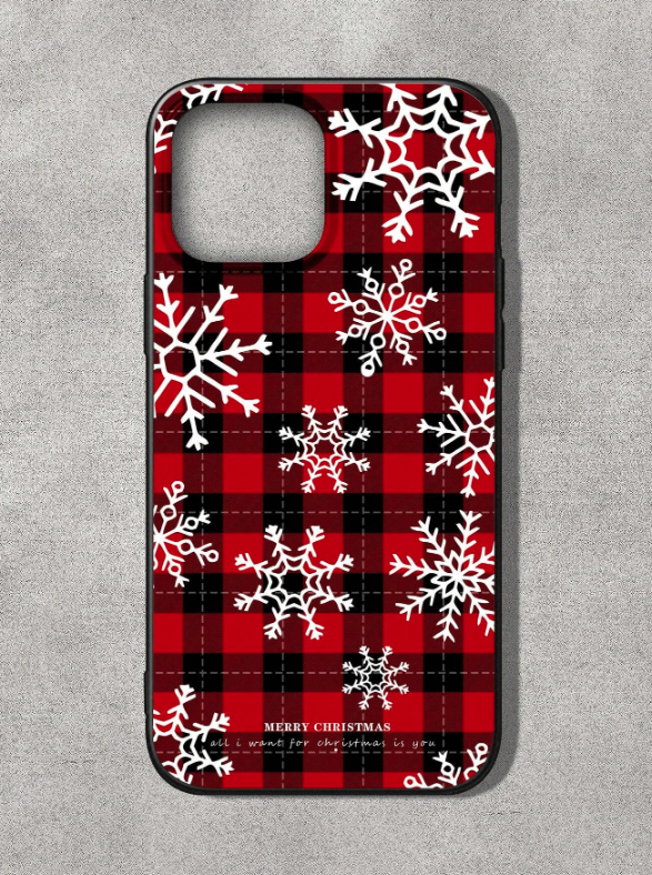 iPhone 14 Pro Max Soft Case Red Plaid SnowFlakes Christmas