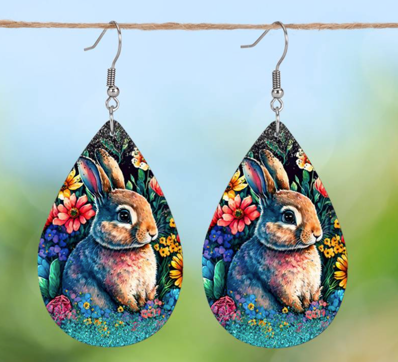 Easter Bunny Rabbit Multicolor Earrings
