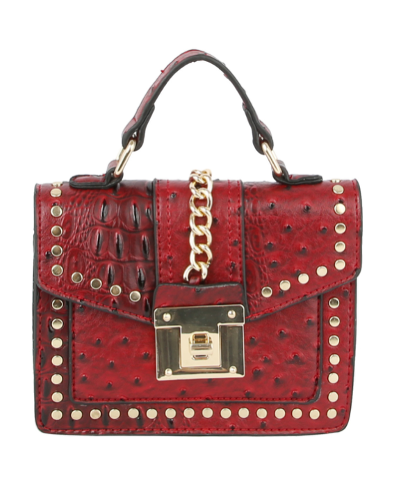 Red Wine Alligator Ostrich Crossbody Handbag