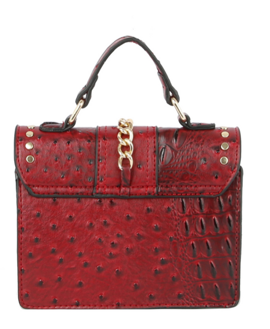 Red Wine Alligator Ostrich Crossbody Handbag